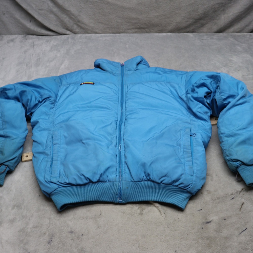 Columbia Jacket Womens Medium Blue Reversible Full Zip Bomber Puffer VTG 80s